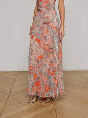 Orange Torin Pleated Maxi Skirt in Light Blue Paisley Print | L'AGENCE discount