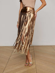 Karolina Fringe Skirt in Metallic Bronze Gold | L'AGENCE US