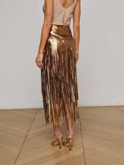 Karolina Fringe Skirt in Metallic Bronze Gold | L'AGENCE US