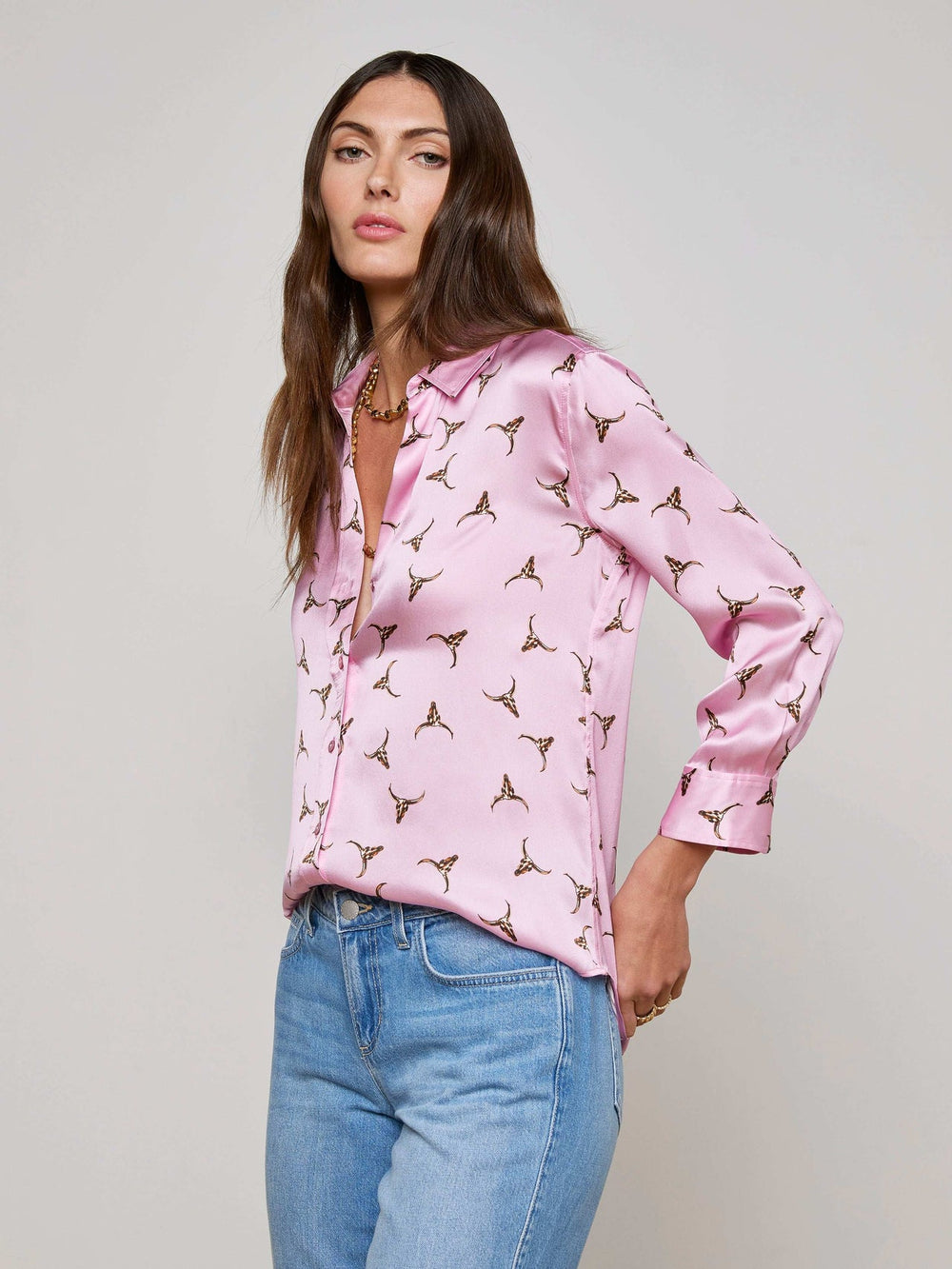 Dani Silk Blouse in Blush/Bronze Bulls Head | L'AGENCE discount