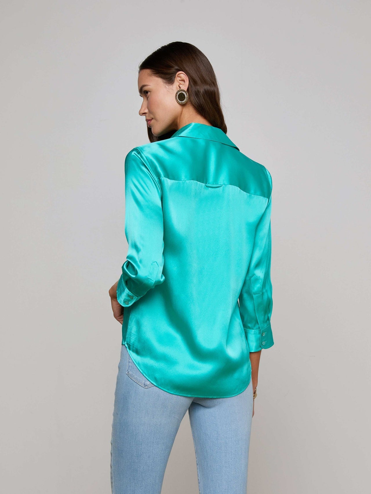 Dani Silk Blouse in Pool Blue | L'AGENCE for sale