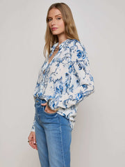 Holly Blouse in White/Blue Baroque Swirl | L'AGENCE discount