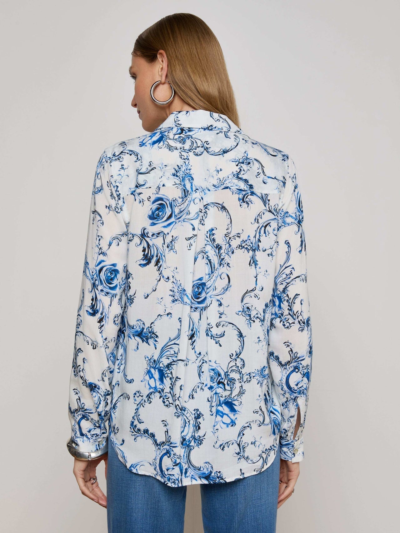 Holly Blouse in White/Blue Baroque Swirl | L'AGENCE discount