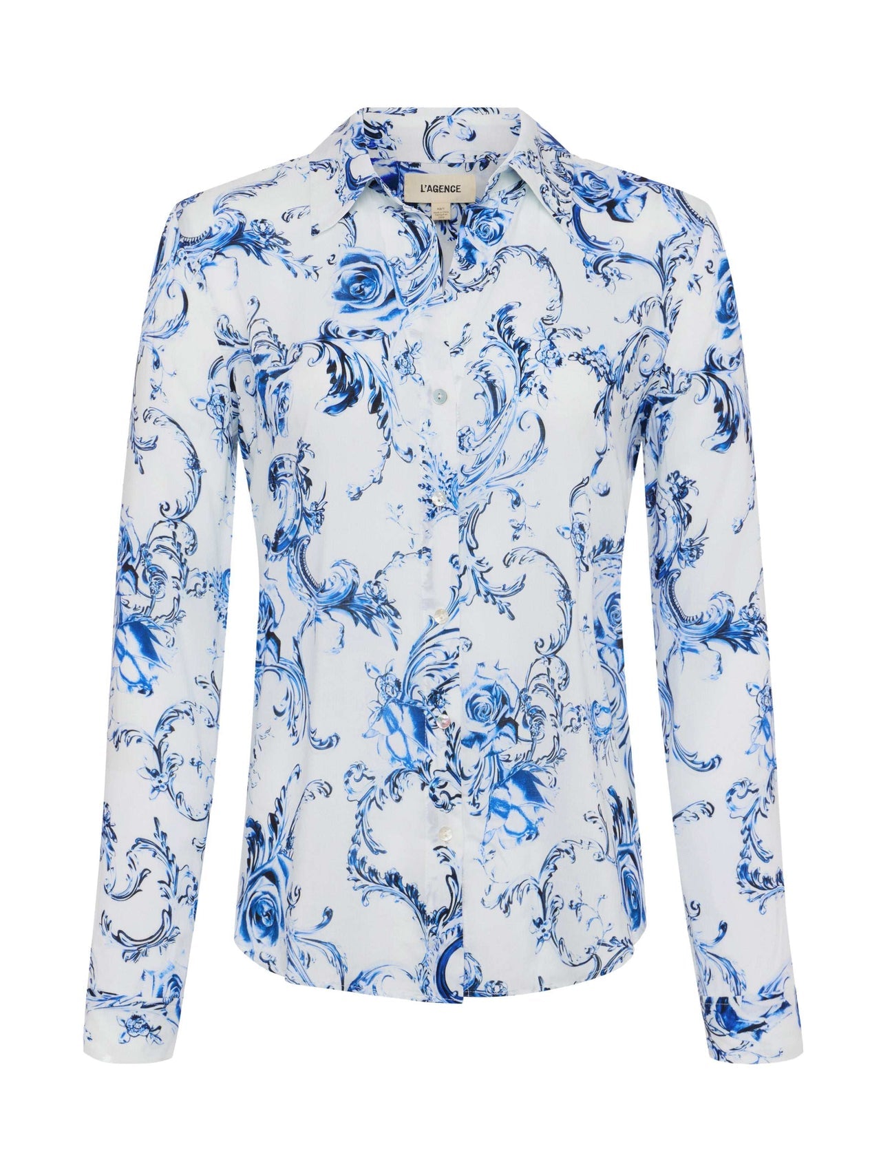Holly Blouse in White/Blue Baroque Swirl | L'AGENCE discount