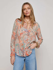 Orange Laurent Paisley Blouse in Light Blue Paisley Print | L'AGENCE discount