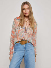 Orange Laurent Paisley Blouse in Light Blue Paisley Print | L'AGENCE discount