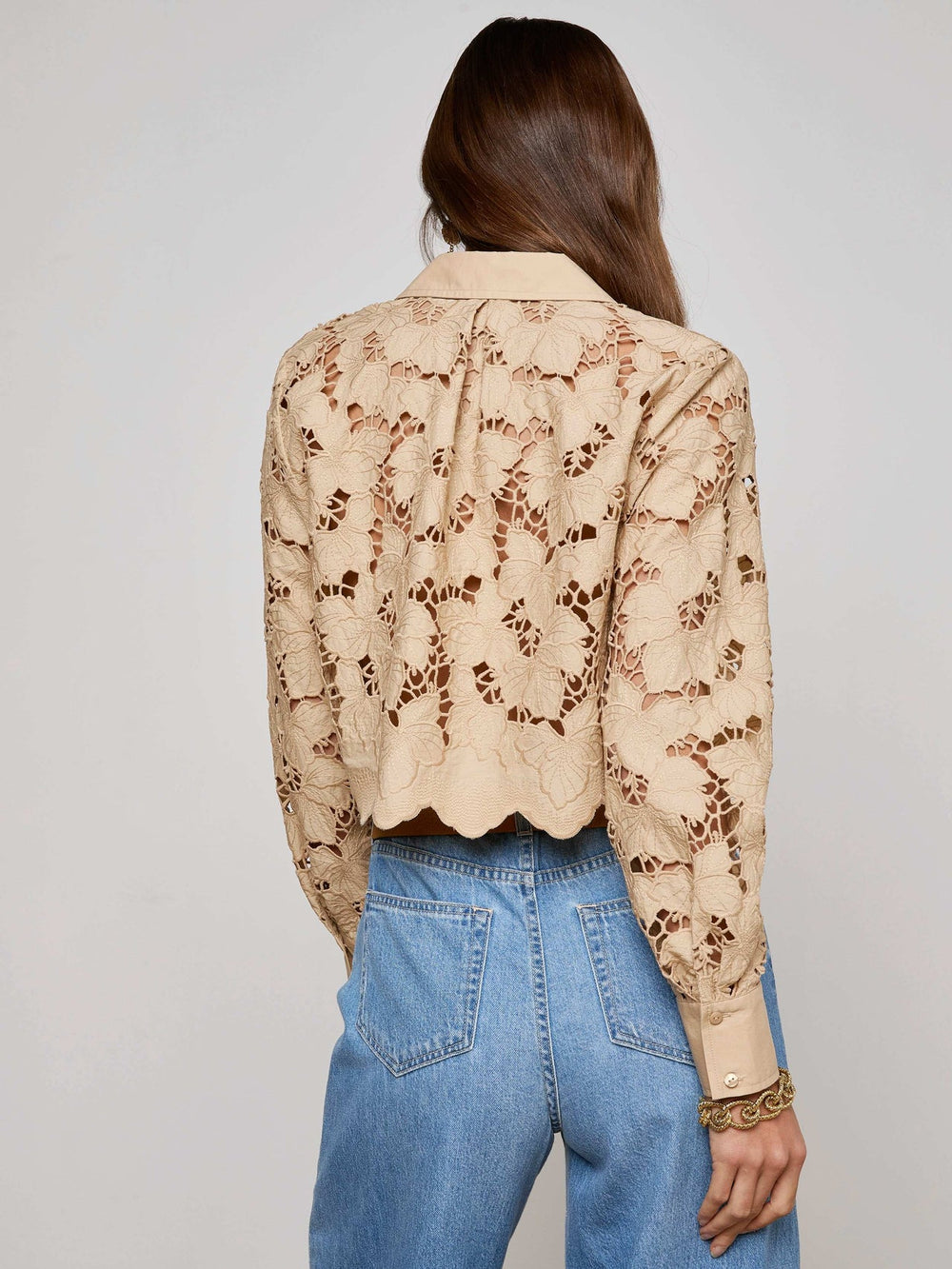 Seychelle Cropped Lace Blouse in Almond | L'AGENCE near me
