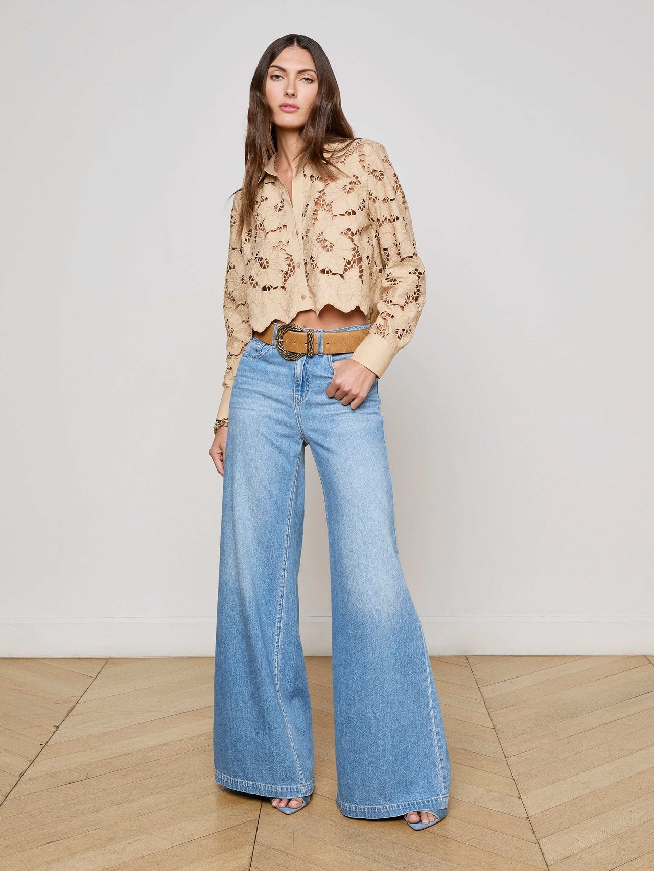 Seychelle Cropped Lace Blouse in Almond | L'AGENCE near me