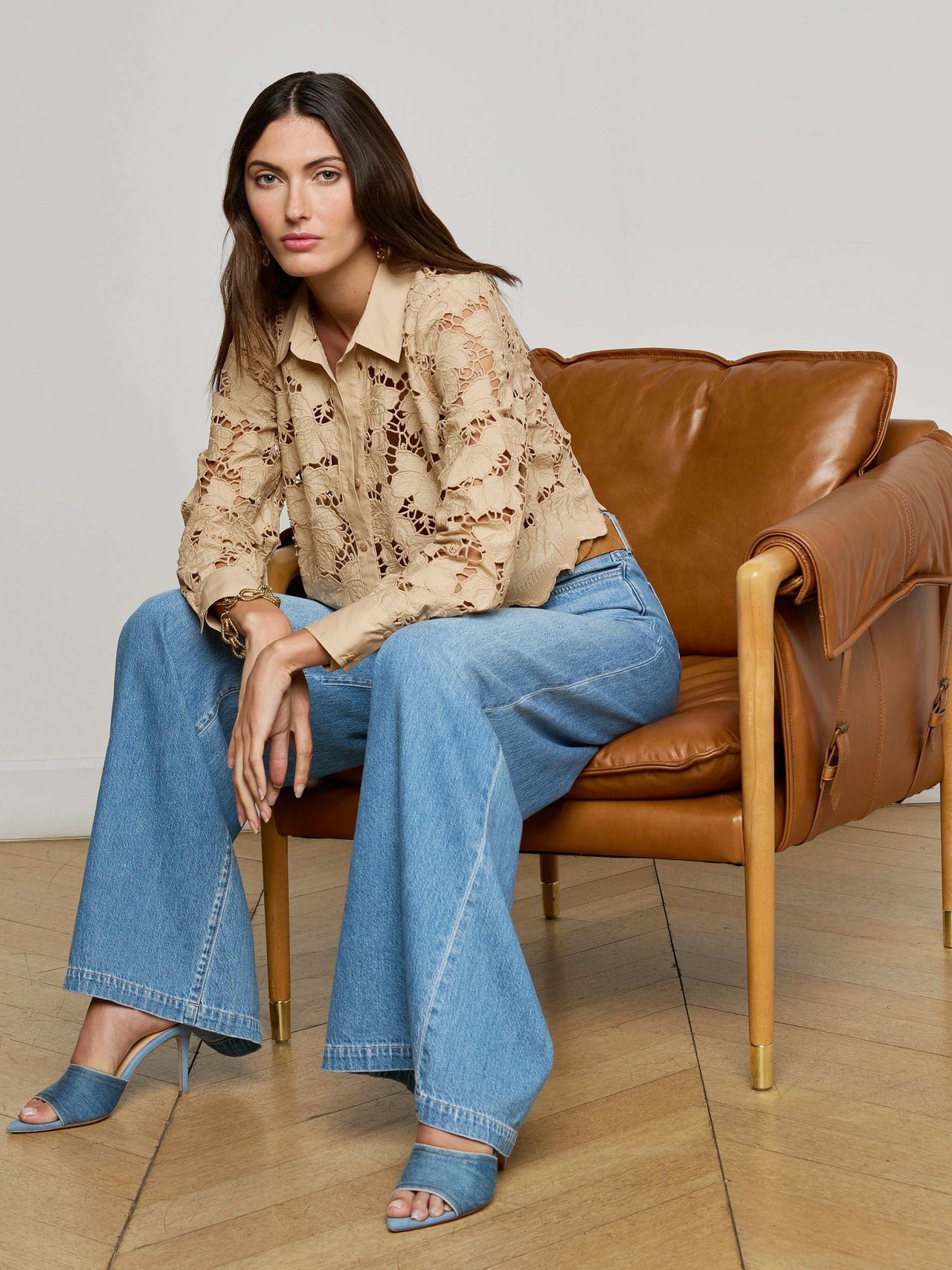Seychelle Cropped Lace Blouse in Almond | L'AGENCE near me