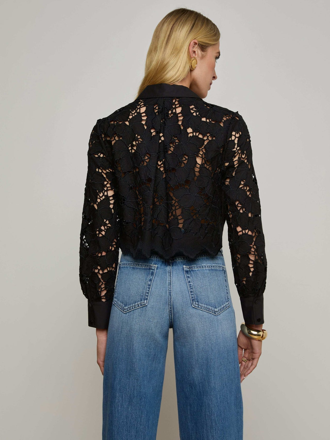Seychelle Cropped Eyelet Blouse in Black | L'AGENCE Women