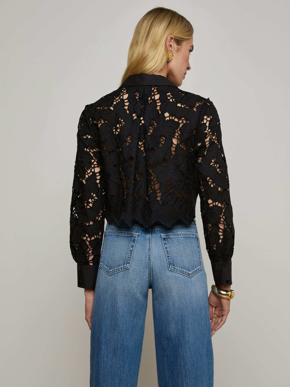 Seychelle Cropped Eyelet Blouse in Black | L'AGENCE Women