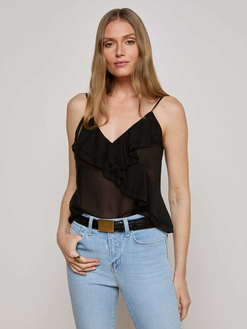 Erika Silk Chiffon Camisole in Black | L'AGENCE US
