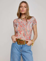 Ressi Fitted Tee in Orange/Light Blue Traditional Paisley | L'AGENCE US