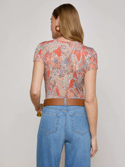 Ressi Fitted Tee in Orange/Light Blue Traditional Paisley | L'AGENCE US