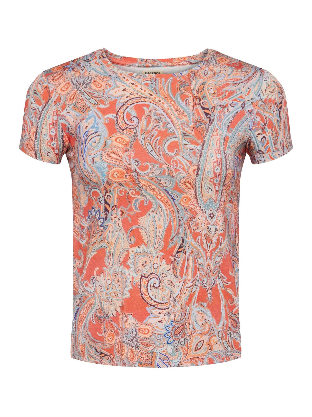 Ressi Fitted Tee in Orange/Light Blue Traditional Paisley | L'AGENCE US
