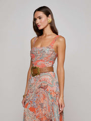Rasha Mesh Paisley Tank in Orange/Light Blue Paisley Print | L'AGENCE online