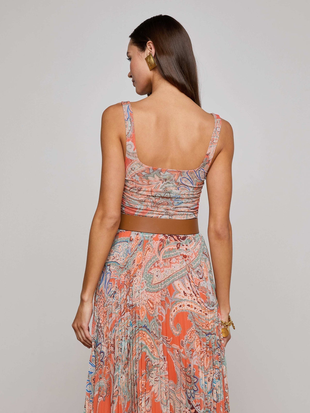 Rasha Mesh Paisley Tank in Orange/Light Blue Paisley Print | L'AGENCE online