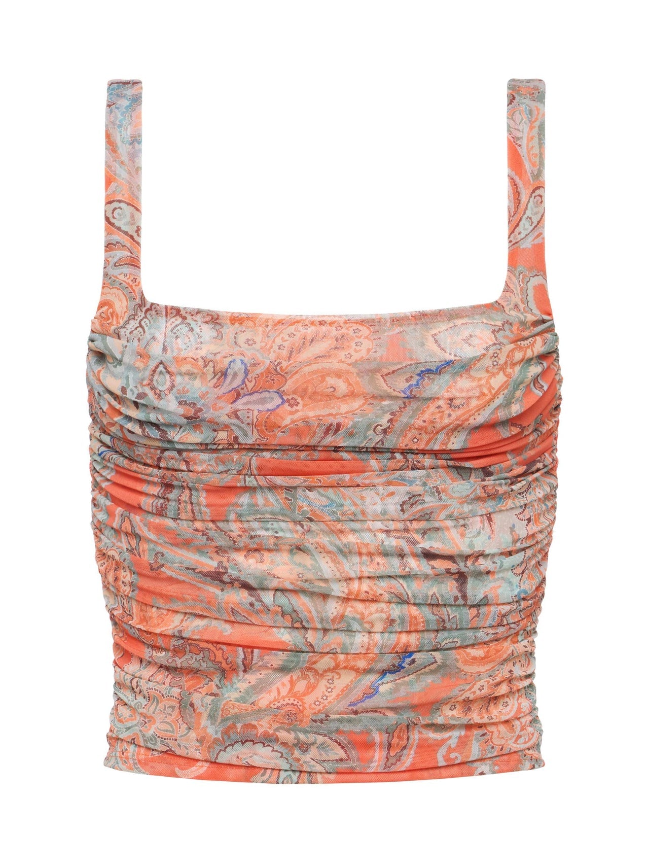 Rasha Mesh Paisley Tank in Orange/Light Blue Paisley Print | L'AGENCE online