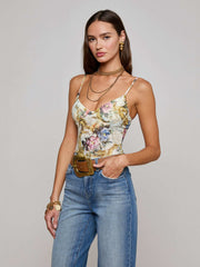 Vintage White Elowen Underwire Bodysuit, Baroque Floral Print | L'AGENCE Women