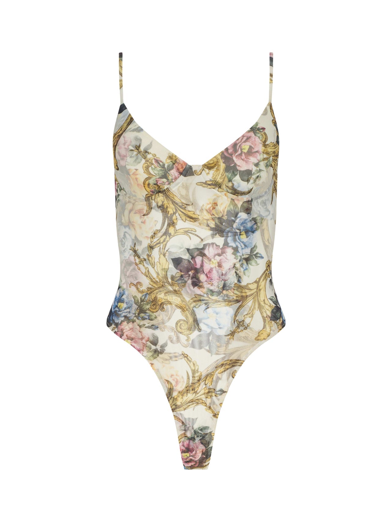 Vintage White Elowen Underwire Bodysuit, Baroque Floral Print | L'AGENCE Women