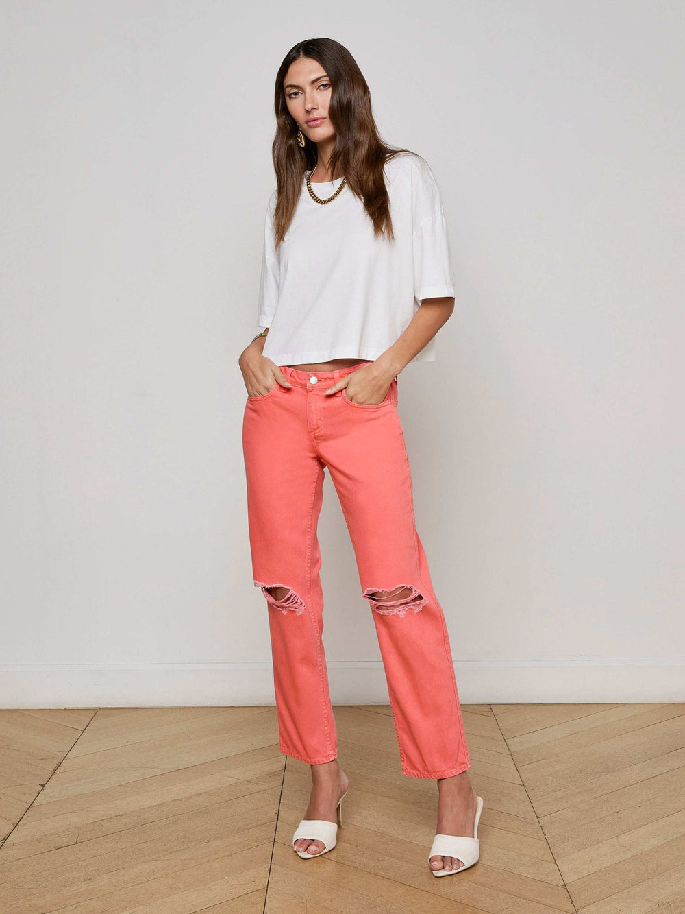 Daria Oversized Cropped Tee in White | L'AGENCE discount