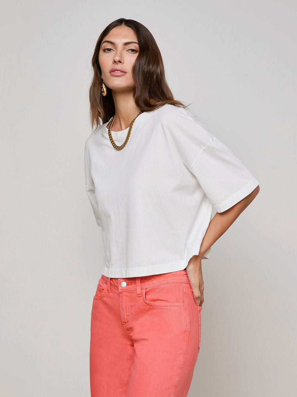 Daria Oversized Cropped Tee in White | L'AGENCE discount