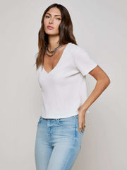 Carly V-Neck Tee in White | L'AGENCE near me