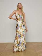 Serita Silk Gown in Vintage White Large Floral Baroque | L'AGENCE Women