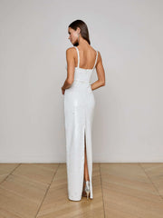 Karma Sequin Maxi Dress in White Sequin | L'AGENCE online