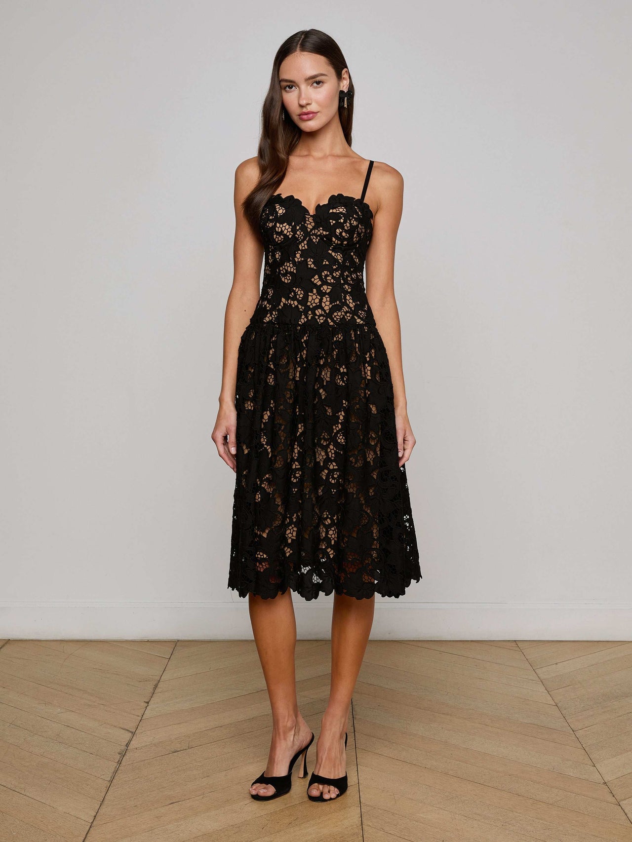 Flyn Lace Midi Dress in Black | L'AGENCE discount