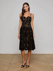 Flyn Lace Midi Dress in Black | L'AGENCE discount