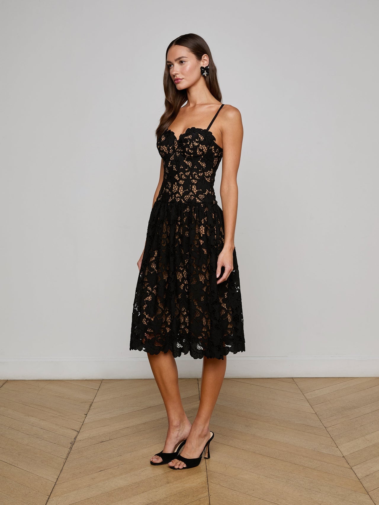 Flyn Lace Midi Dress in Black | L'AGENCE discount