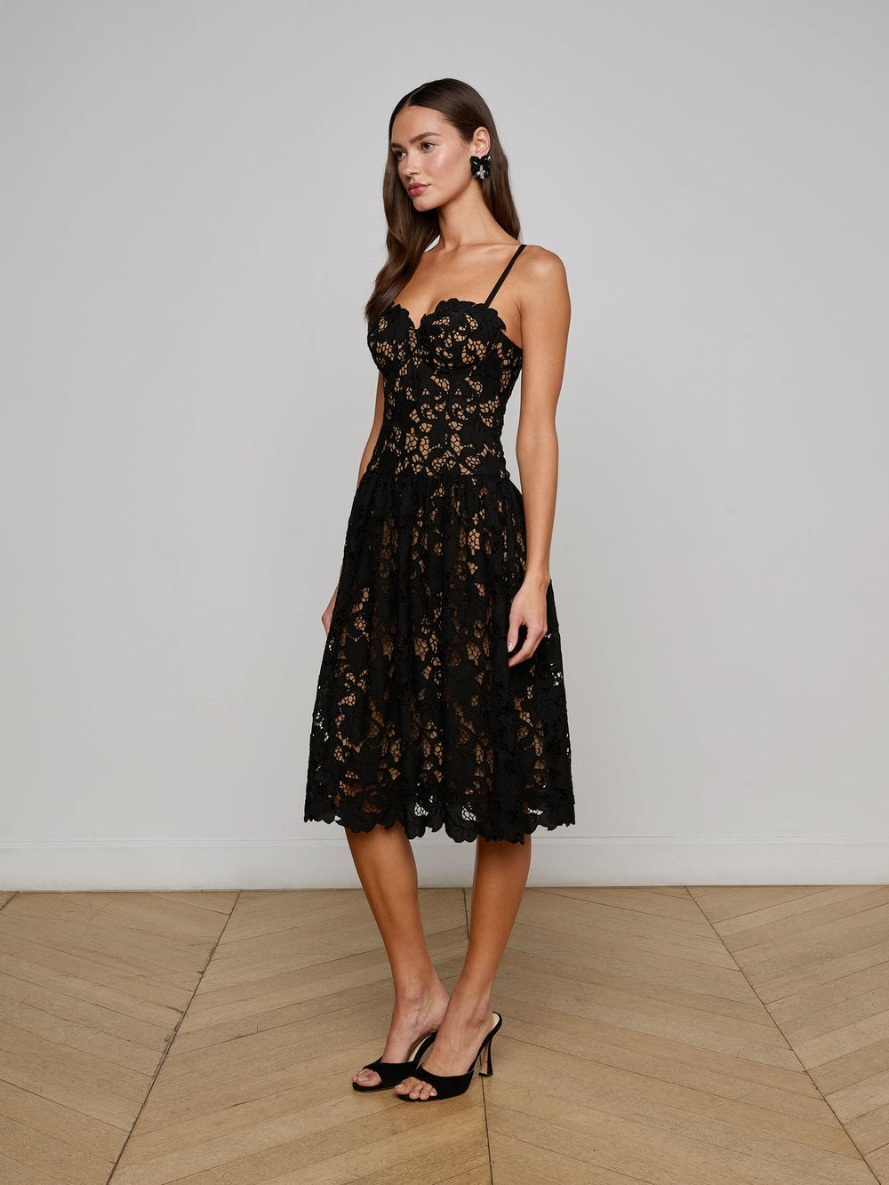 Flyn Lace Midi Dress in Black | L'AGENCE discount