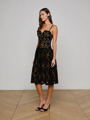 Flyn Lace Midi Dress in Black | L'AGENCE discount