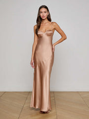 Sayla Silk Maxi Dress in Pecan | L'AGENCE for sale