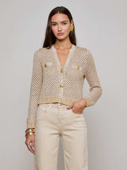 Blanca Sequin Cardigan in Natural Multi/Gold | L'AGENCE discount