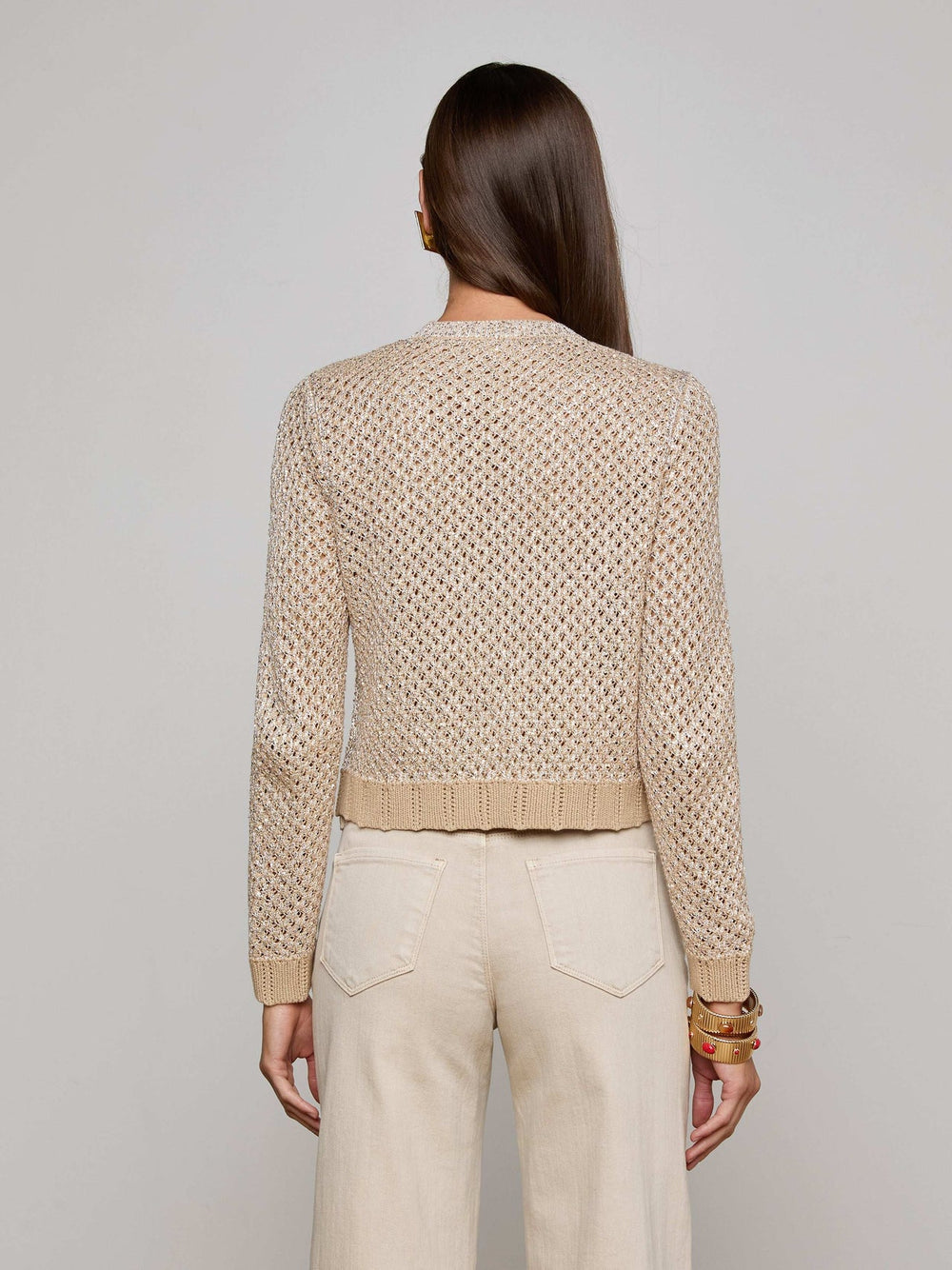 Blanca Sequin Cardigan in Natural Multi/Gold | L'AGENCE discount