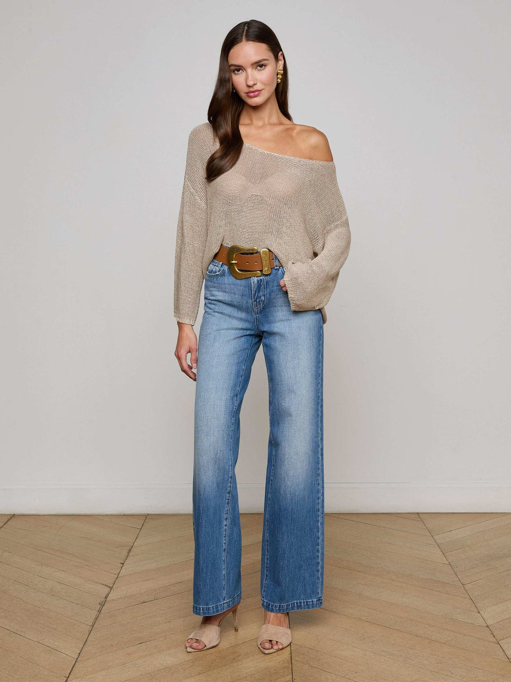 Ethan Knit Pullover in Taupe | L'AGENCE for sale