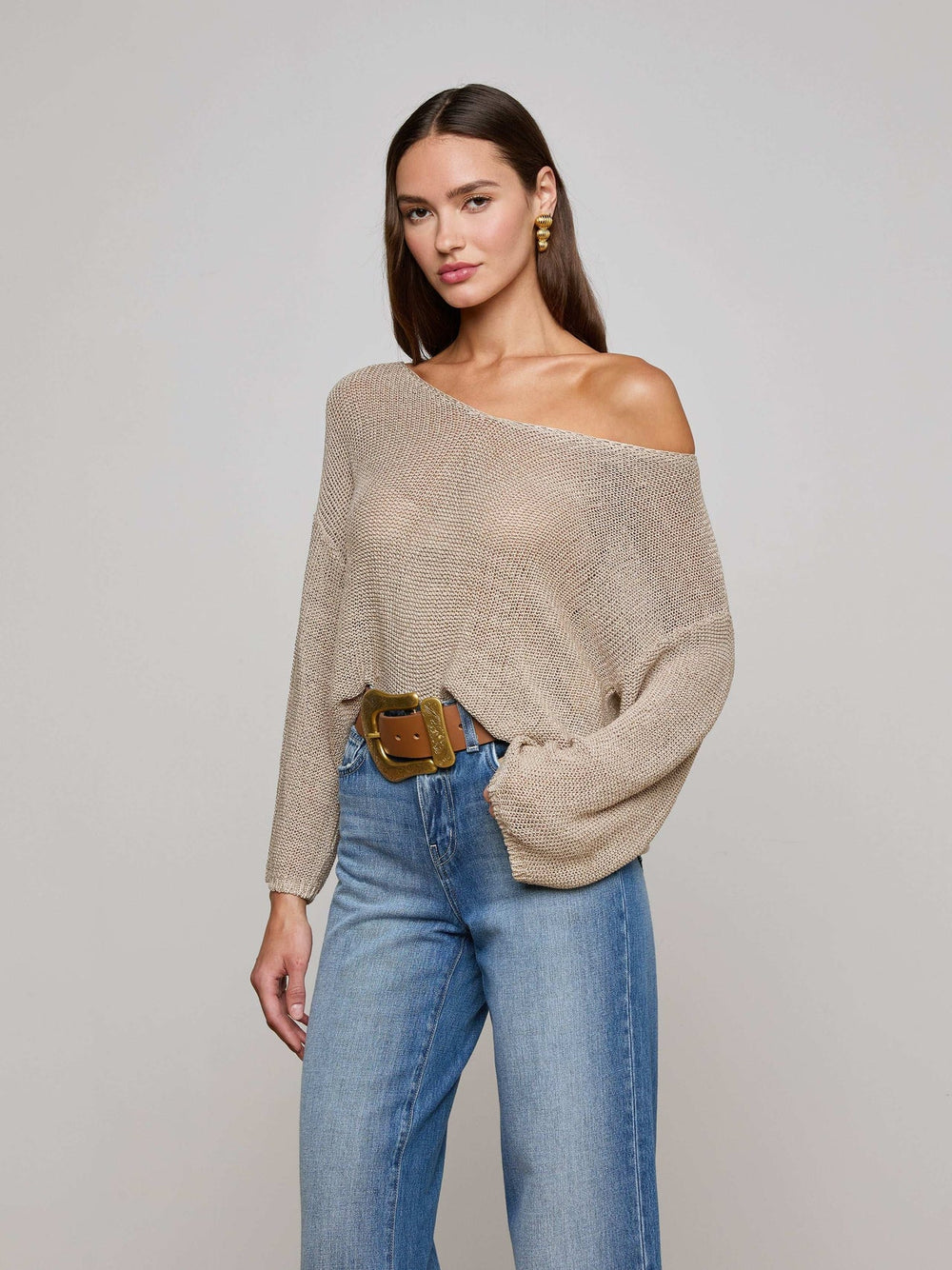 Ethan Knit Pullover in Taupe | L'AGENCE for sale