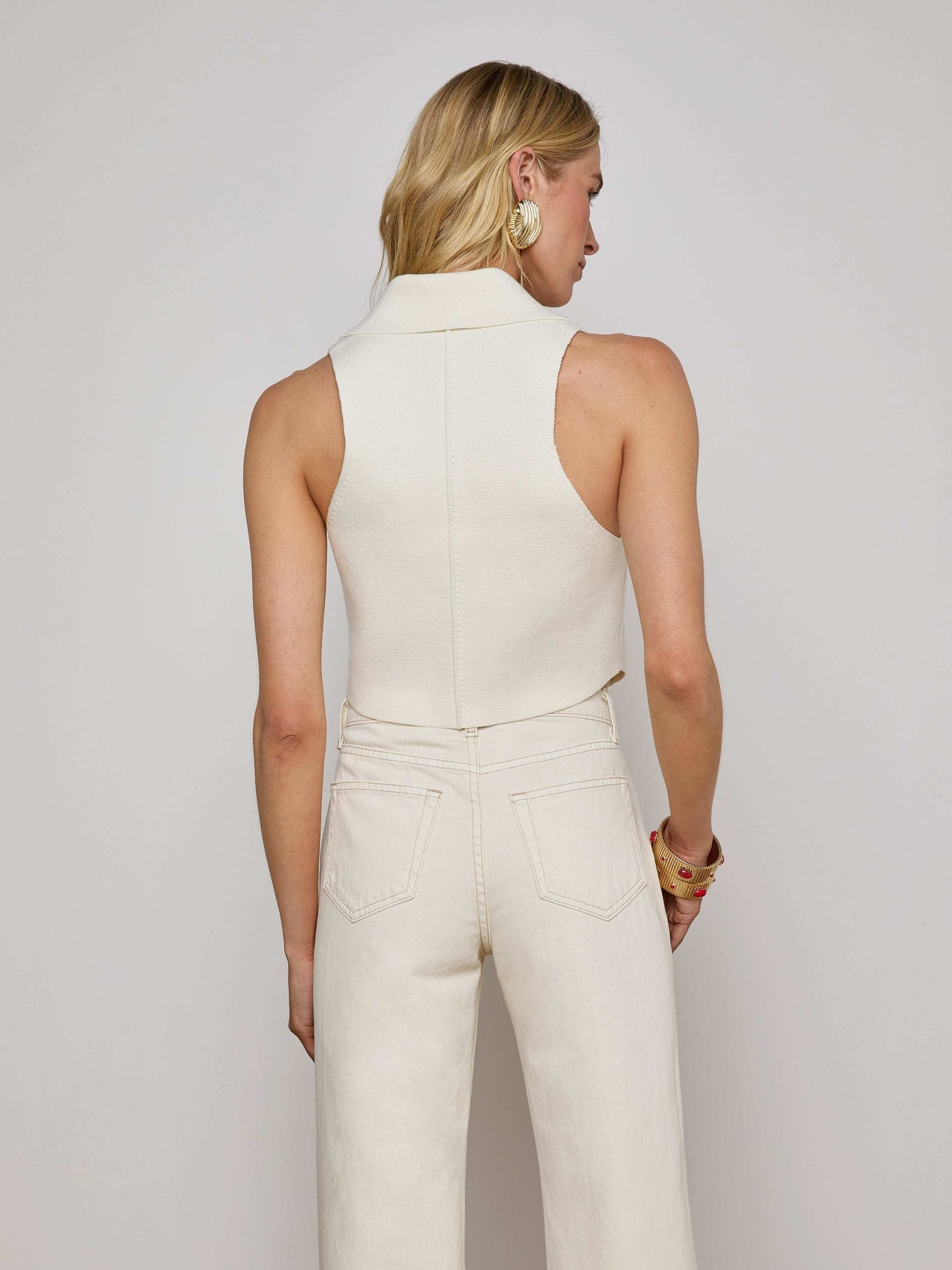 Zadie Knit Vest in Ivory/Gold | L'AGENCE Women