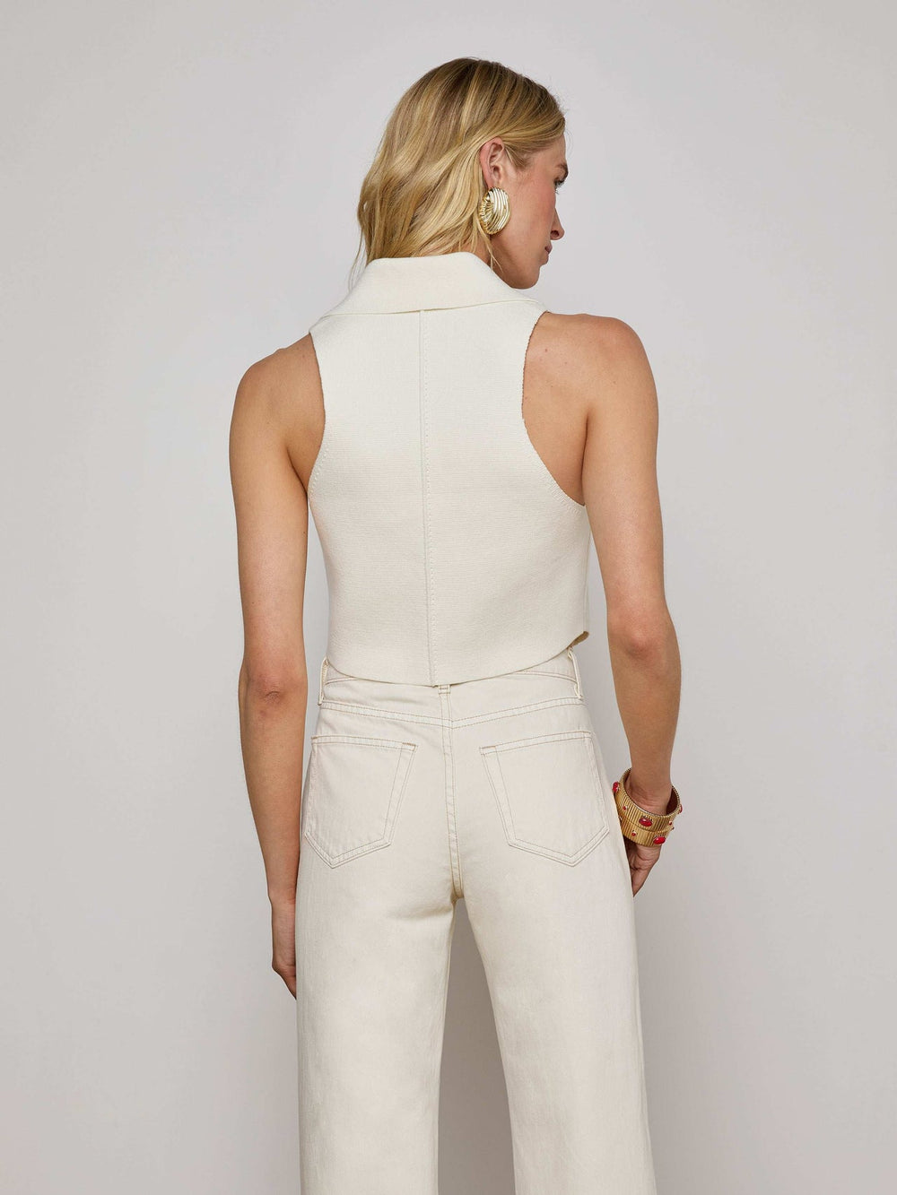 Zadie Knit Vest in Ivory/Gold | L'AGENCE Women