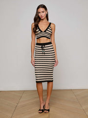 Reverie Pointelle Knit Bralette in Black/Natural Stripe | L'AGENCE US
