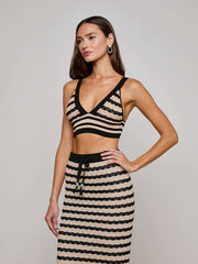 Reverie Pointelle Knit Bralette in Black/Natural Stripe | L'AGENCE US