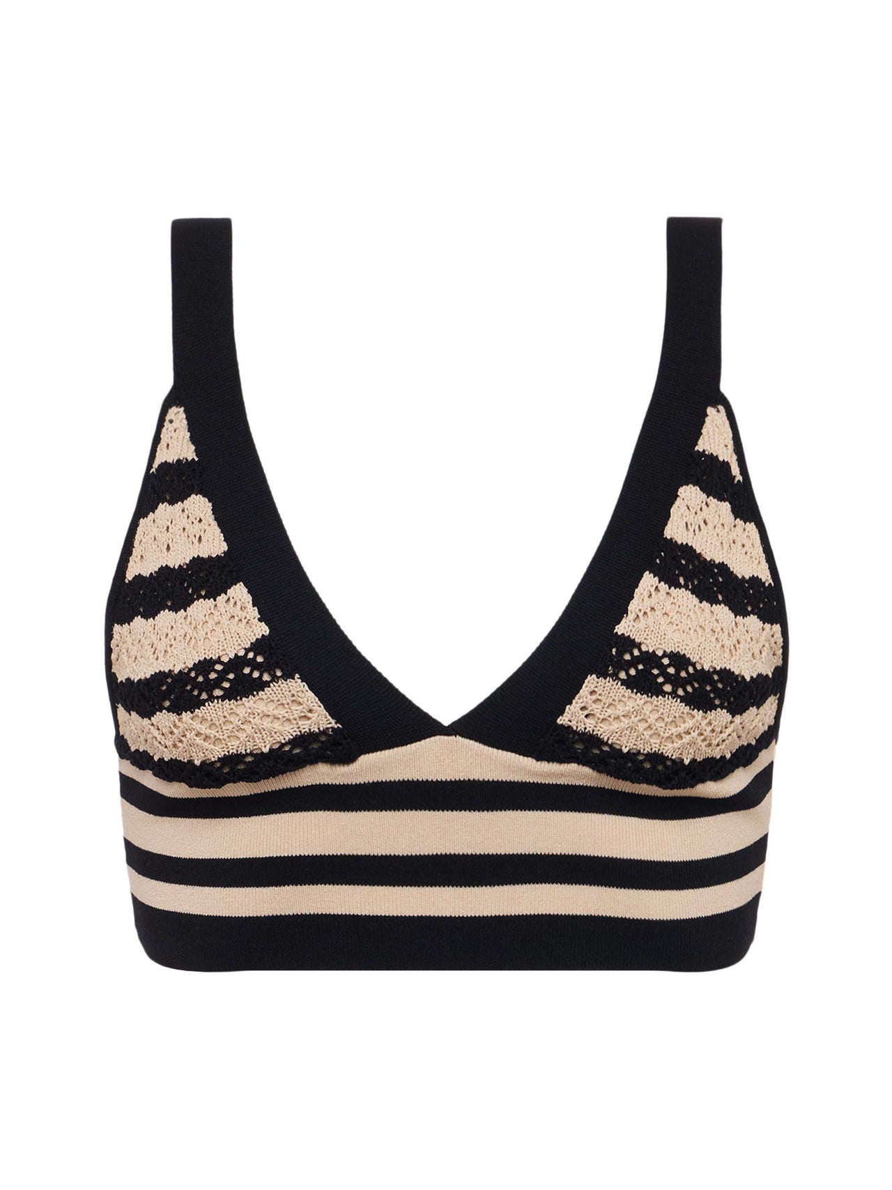 Reverie Pointelle Knit Bralette in Black/Natural Stripe | L'AGENCE US