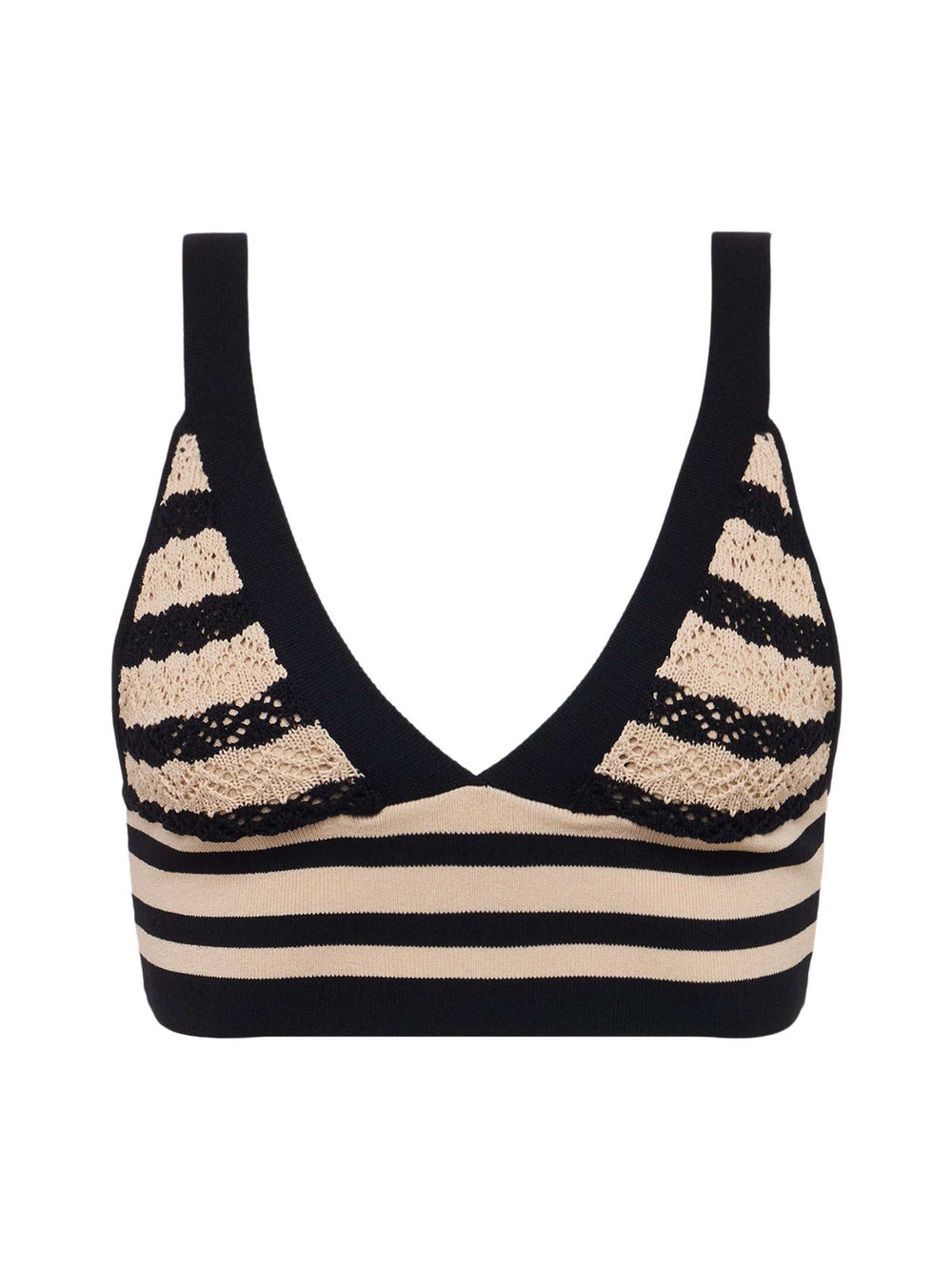 Reverie Pointelle Knit Bralette in Black/Natural Stripe | L'AGENCE US