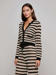 Orla Pointelle Knit Cardigan in Black/Natural Stripe | L'AGENCE for sale