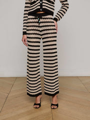 Gaelle Pointelle Knit Pant in Black/Natural Stripe | L'AGENCE Women