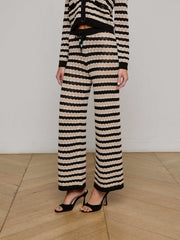 Gaelle Pointelle Knit Pant in Black/Natural Stripe | L'AGENCE Women