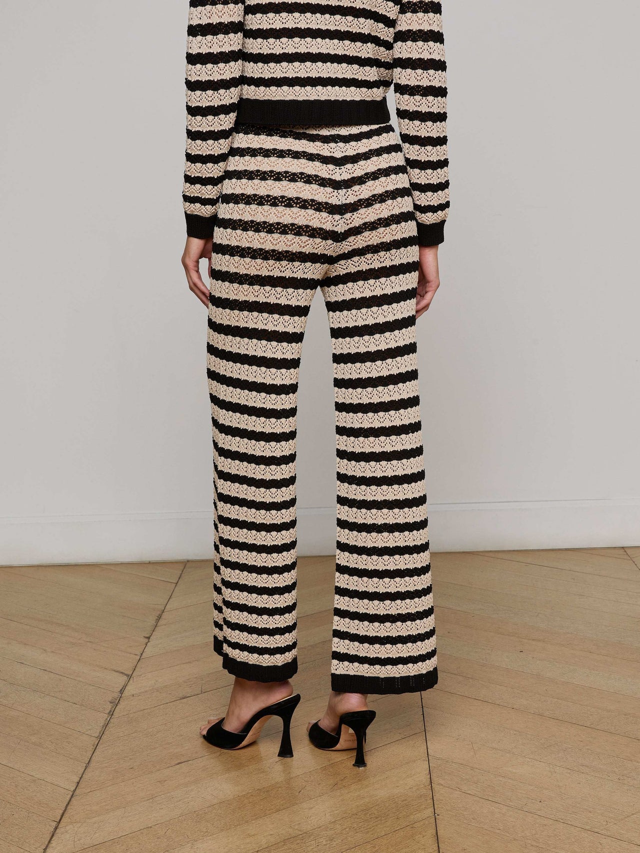 Gaelle Pointelle Knit Pant in Black/Natural Stripe | L'AGENCE Women