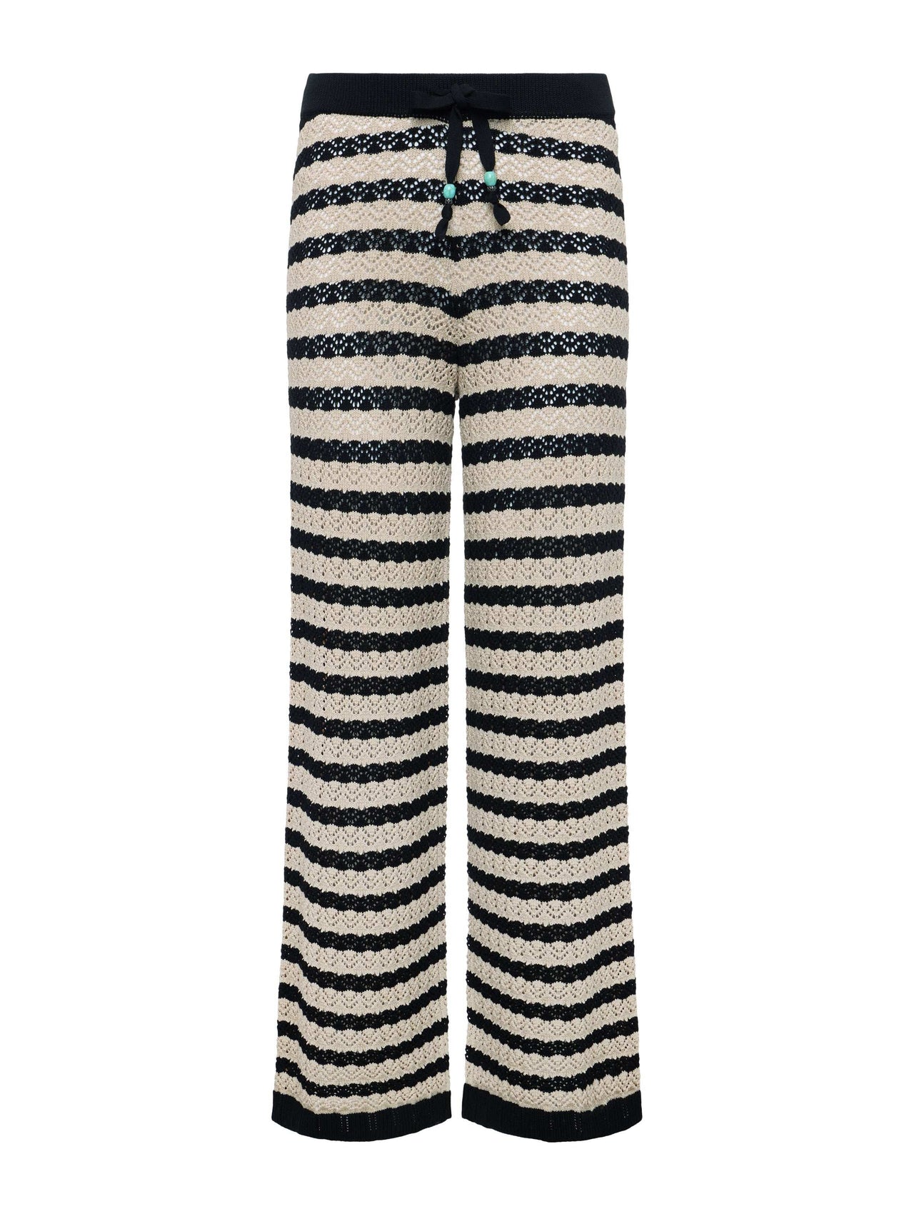 Gaelle Pointelle Knit Pant in Black/Natural Stripe | L'AGENCE Women